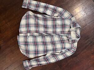 American Eagle Boyfriend Fit Flannel Shirt Womens XS Plaid Long Sleeve Preppy Gr